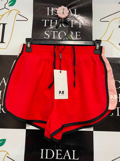 P E NATION |XS| WAIST 26| A39| RED & BLUSH PINK CONTRAST RUNNING SHORTS