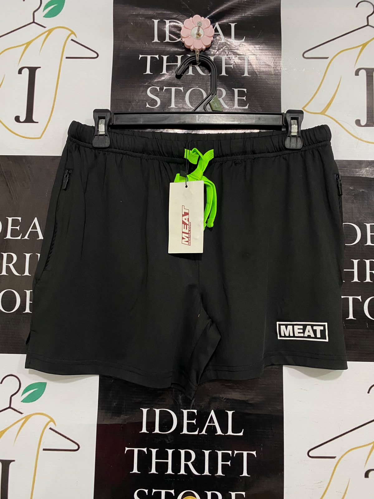 MEAT |M| WAIST 28| A39| BLACK & NEON GREEN UTILITY ATHLETIC SHORTS