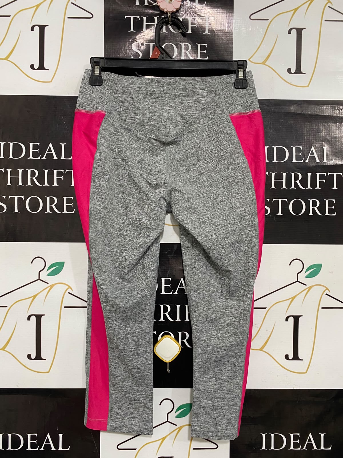NIKE |S| WAIST 24| A39| HEATHER GREY & HOT PINK SIDE-STRIPE CROPPED ATHLETIC LEGGINGS