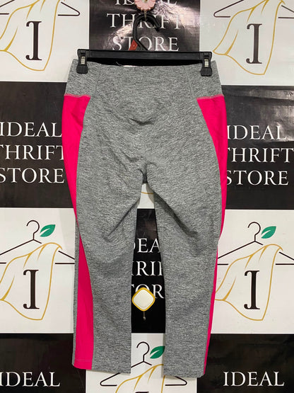 NIKE |S| WAIST 24| A39| HEATHER GREY & HOT PINK SIDE-STRIPE CROPPED ATHLETIC LEGGINGS