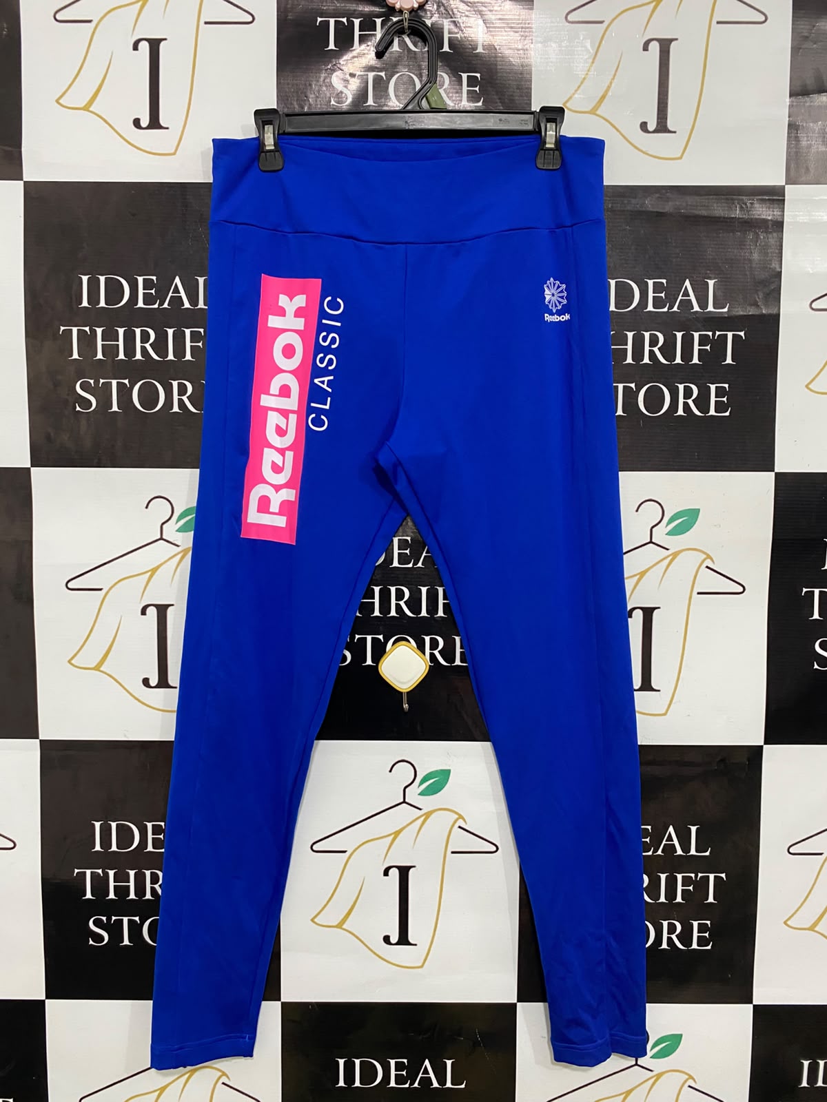 REEBOK |L| WAIST 30| A39| CLASSIC ROYAL BLUE & PINK LOGO PERFORMANCE LEGGINGS