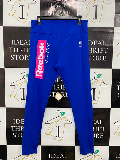 REEBOK |L| WAIST 30| A39| CLASSIC ROYAL BLUE & PINK LOGO PERFORMANCE LEGGINGS
