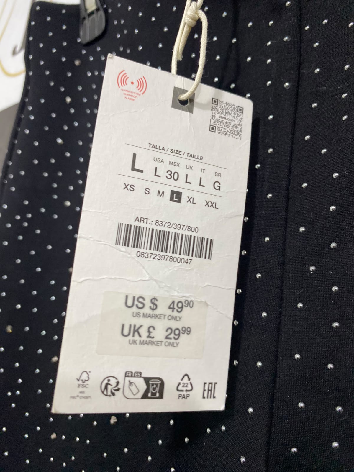 ZARA |L| WAIST 30| A39| BLACK RHINESTONE EMBELLISHED GLAMOUR STRETCH LEGGINGS