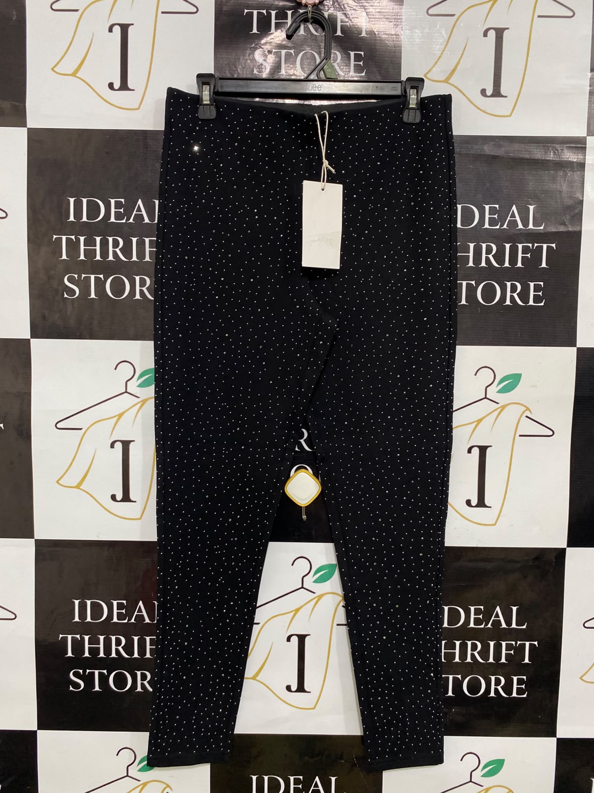 ZARA |L| WAIST 30| A39| BLACK RHINESTONE EMBELLISHED GLAMOUR STRETCH LEGGINGS