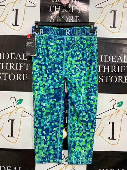 UNDER ARMOUR |S| WAIST 26| A39| BLUE & NEON GREEN DIGITAL CAMO PERFORMANCE CROPPED LEGGINGS