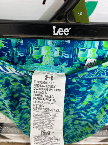UNDER ARMOUR |S| WAIST 26| A39| BLUE & NEON GREEN DIGITAL CAMO PERFORMANCE CROPPED LEGGINGS