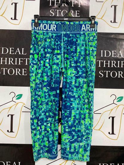UNDER ARMOUR |S| WAIST 26| A39| BLUE & NEON GREEN DIGITAL CAMO PERFORMANCE CROPPED LEGGINGS