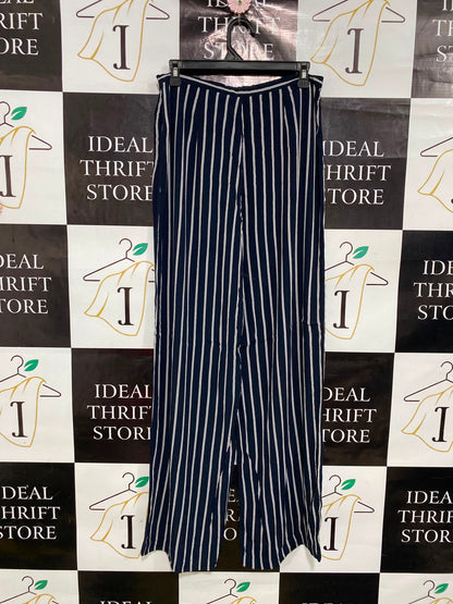 GLASSONS |M| WAIST 30| A39| NAVY BLUE & WHITE PINSTRIPE WIDE-LEG TROUSERS