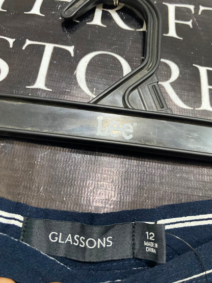 GLASSONS |M| WAIST 30| A39| NAVY BLUE & WHITE PINSTRIPE WIDE-LEG TROUSERS