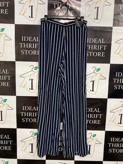 GLASSONS |M| WAIST 30| A39| NAVY BLUE & WHITE PINSTRIPE WIDE-LEG TROUSERS