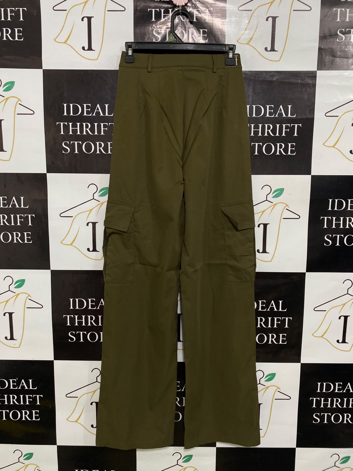 PRETTYLITTLE THING |S| WAIST 25| A39| OLIVE GREEN HIGH-WAISTED MULTI-POCKET UTILITY CARGO TROUSERS