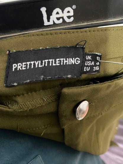 PRETTYLITTLE THING |S| WAIST 25| A39| OLIVE GREEN HIGH-WAISTED MULTI-POCKET UTILITY CARGO TROUSERS