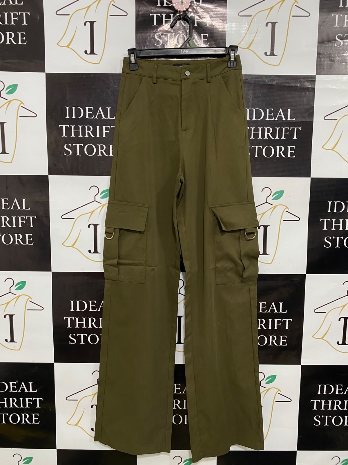 PRETTYLITTLE THING |S| WAIST 25| A39| OLIVE GREEN HIGH-WAISTED MULTI-POCKET UTILITY CARGO TROUSERS