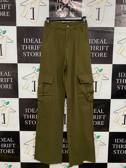 PRETTYLITTLE THING |S| WAIST 25| A39| OLIVE GREEN HIGH-WAISTED MULTI-POCKET UTILITY CARGO TROUSERS