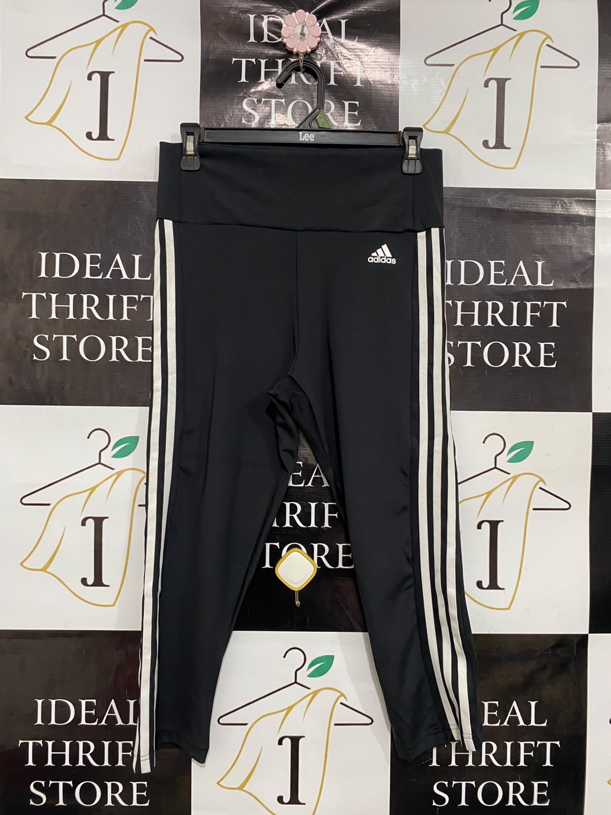 ADIDAS |M| WAIST 28| A39| BLACK & WHITE 3-STRIPE CROPPED PERFORMANCE LEGGINGS