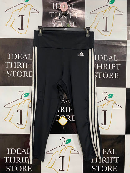 ADIDAS |M| WAIST 28| A39| BLACK & WHITE 3-STRIPE CROPPED PERFORMANCE LEGGINGS