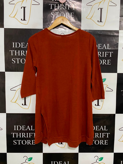 IZABEL |S/M| BUST 18| A39| RUST ORANGE HIGH-LOW HEM TUNIC TOP