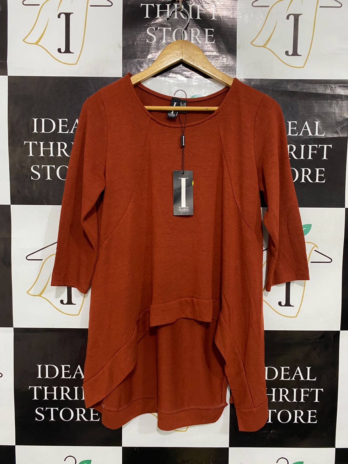 IZABEL |S/M| BUST 18| A39| RUST ORANGE HIGH-LOW HEM TUNIC TOP