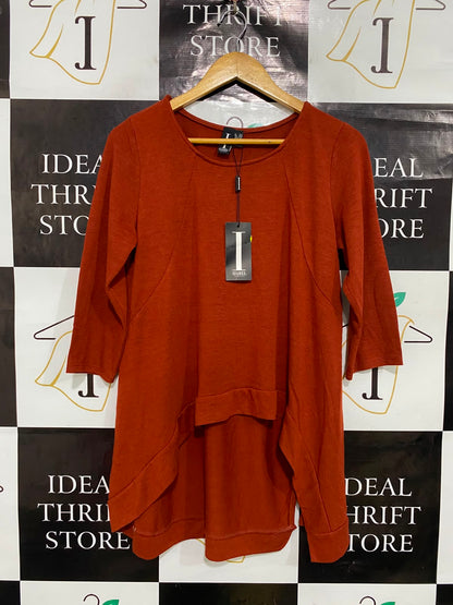 IZABEL |S/M| BUST 18| A39| RUST ORANGE HIGH-LOW HEM TUNIC TOP