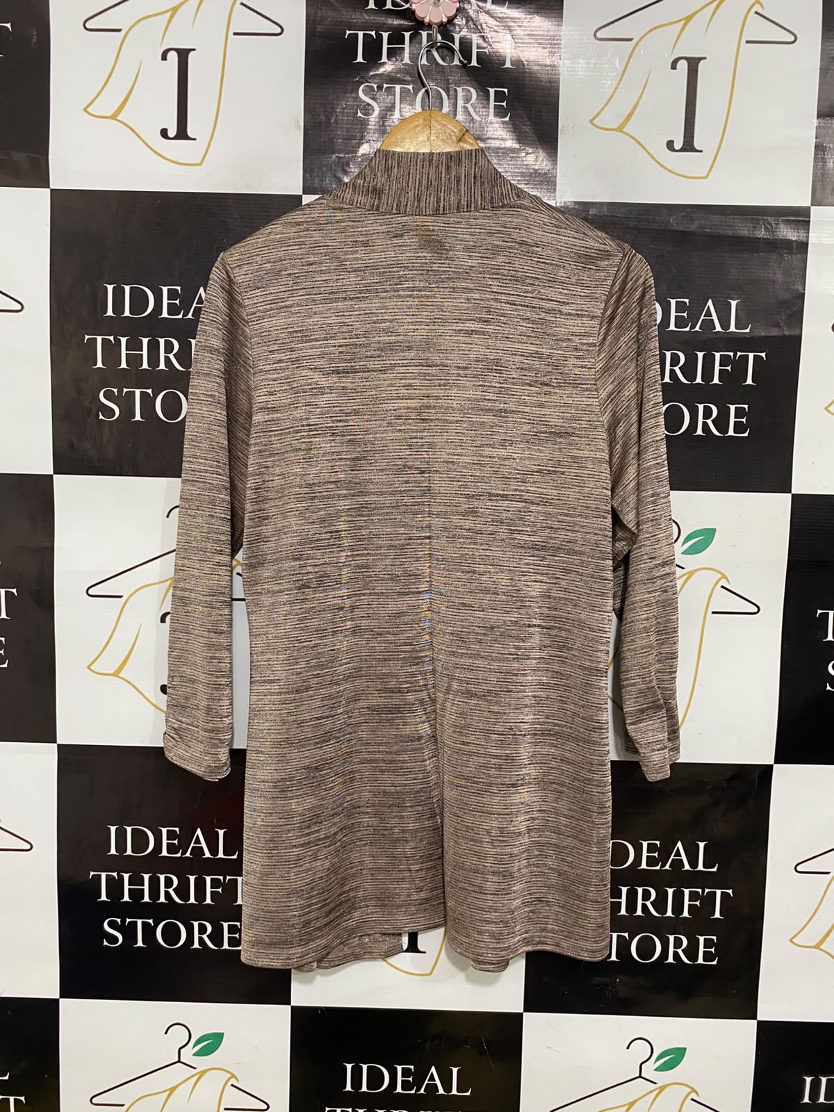 GEORGE |M| BUST 18| A39| TAUPE & BROWN MELE OPEN-FRONT DRAPE CARDIGAN