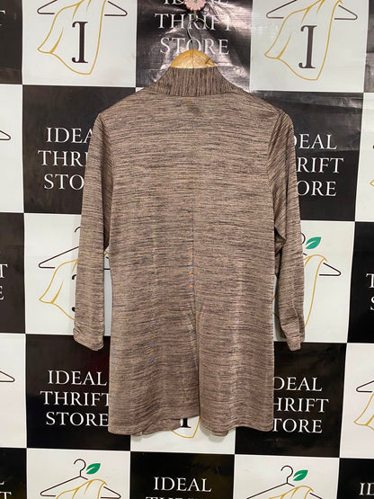 GEORGE |M| BUST 18| A39| TAUPE & BROWN MELE OPEN-FRONT DRAPE CARDIGAN