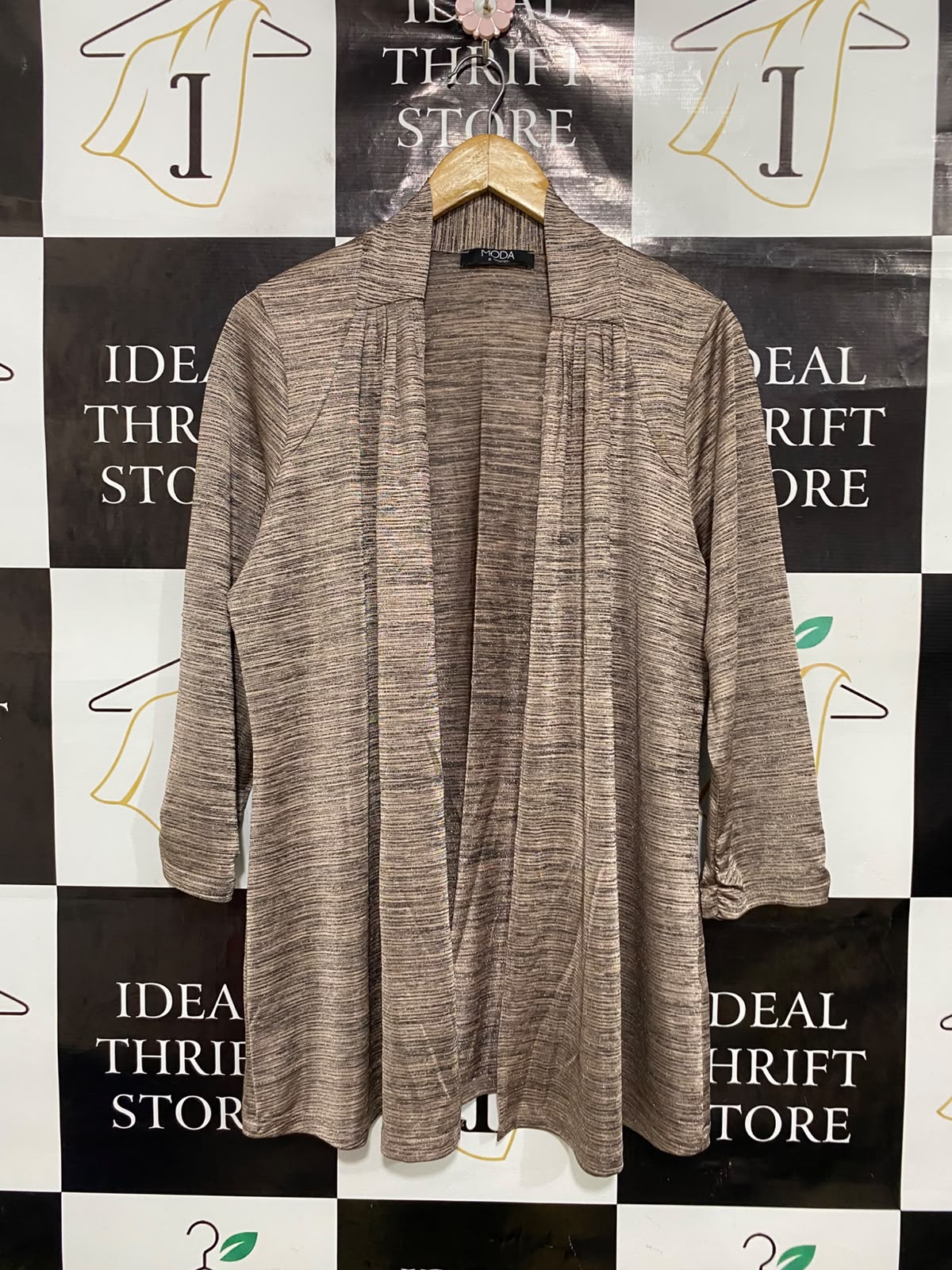 GEORGE |M| BUST 18| A39| TAUPE & BROWN MELE OPEN-FRONT DRAPE CARDIGAN