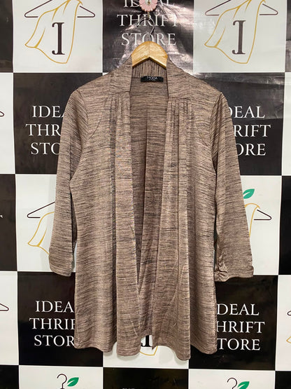 GEORGE |M| BUST 18| A39| TAUPE & BROWN MELE OPEN-FRONT DRAPE CARDIGAN