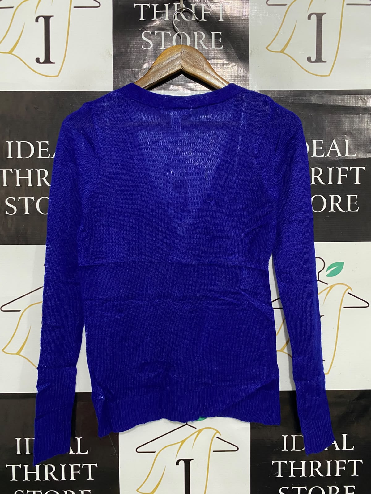 ESSENTIALS |S| BUST 15| A39| ROYAL BLUE BUTTON-UP KNIT CARDIGAN