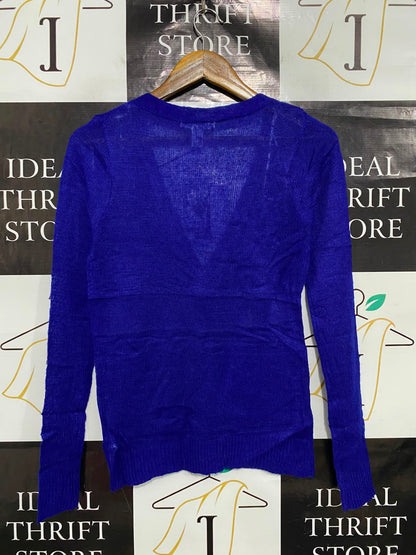 ESSENTIALS |S| BUST 15| A39| ROYAL BLUE BUTTON-UP KNIT CARDIGAN