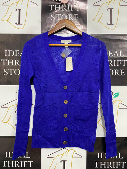 ESSENTIALS |S| BUST 15| A39| ROYAL BLUE BUTTON-UP KNIT CARDIGAN