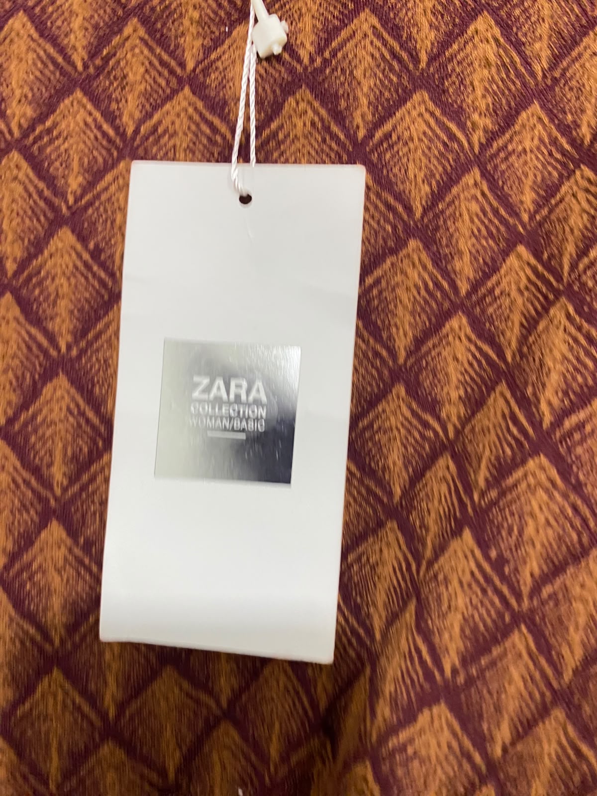 ZARA |L| BUST FREE| A39| RUST & MUSTARD GEOMETRIC PATTERNED ASYMMETRICAL DRAPE PEPLUM TOP