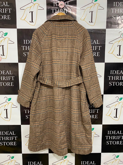 TU WOMAN |L| BUST 21| A39| BROWN & BLACK PLAID TRENCH COAT WITH BELT