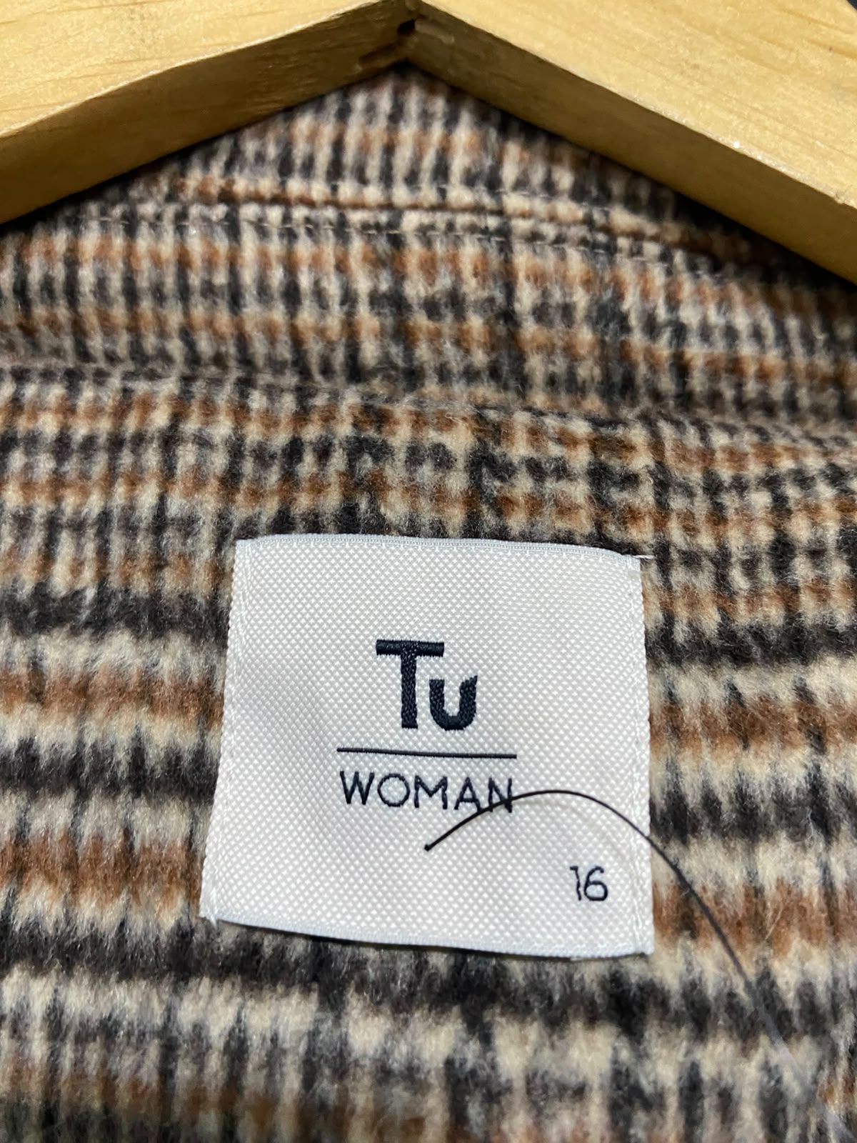 TU WOMAN |L| BUST 21| A39| BROWN & BLACK PLAID TRENCH COAT WITH BELT