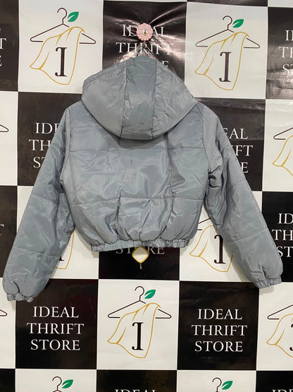 BOOHOO |S| BUST 19| A39| ICE BLUE CROPPED PUFFER JACKET WITH HOOD