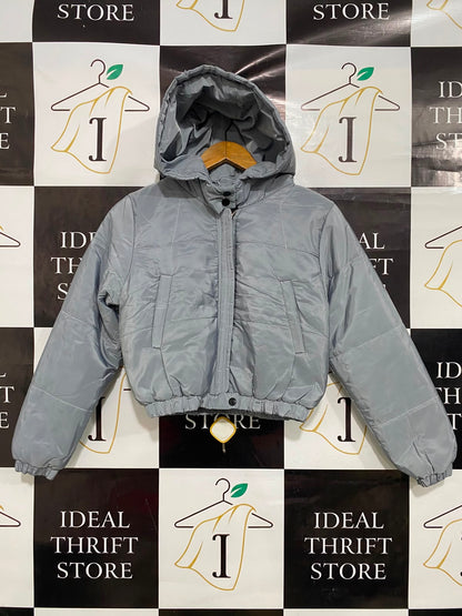 BOOHOO |S| BUST 19| A39| ICE BLUE CROPPED PUFFER JACKET WITH HOOD