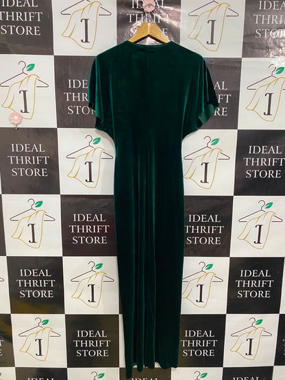 GEORGE |M| BUST FREE| A39| EMERALD GREEN VELVET KNOT-FRONT WIDE-LEG JUMPSUIT