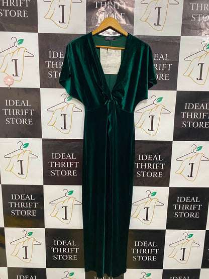 GEORGE |M| BUST FREE| A39| EMERALD GREEN VELVET KNOT-FRONT WIDE-LEG JUMPSUIT