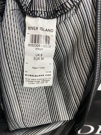 RIVER ISLAND |S| BUST 17| A39| BLACK & WHITE PATTERNED SLEEVELESS MOCK-NECK MINI DRESS