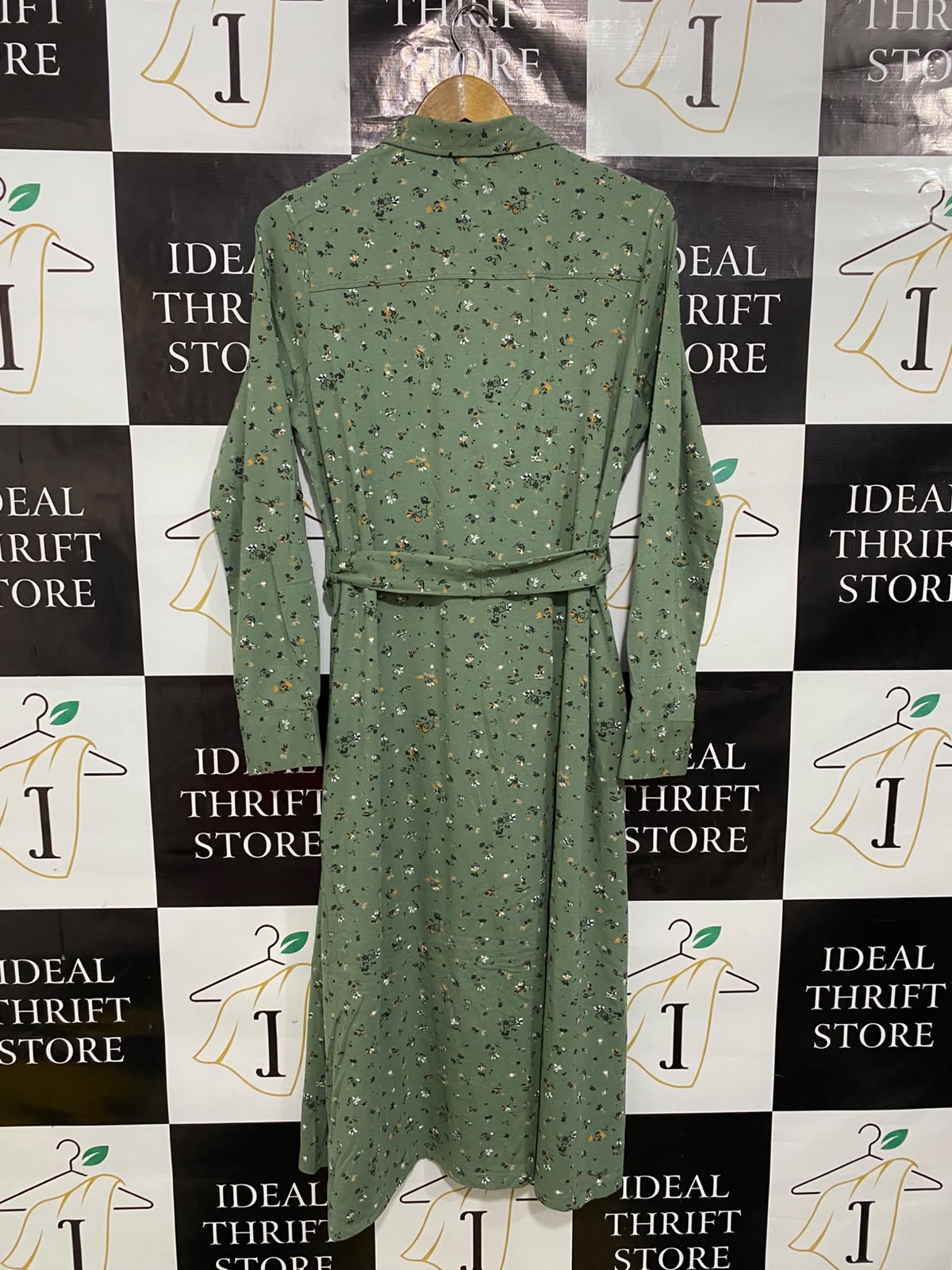 FAT FACE |M| BUST 18| A39| SAGE GREEN FLORAL UTILITY SHIRT MIDI DRESS