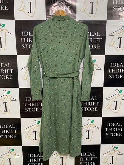 FAT FACE |M| BUST 18| A39| SAGE GREEN FLORAL UTILITY SHIRT MIDI DRESS
