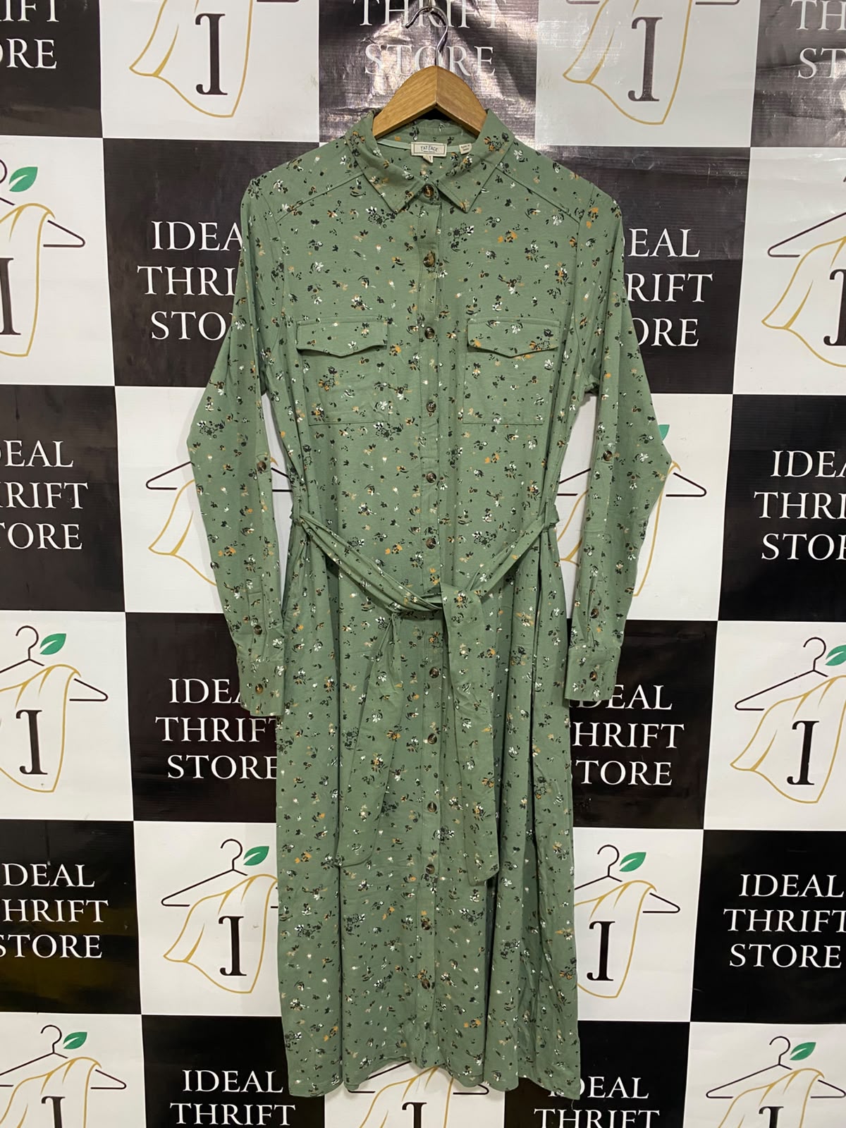 FAT FACE |M| BUST 18| A39| SAGE GREEN FLORAL UTILITY SHIRT MIDI DRESS