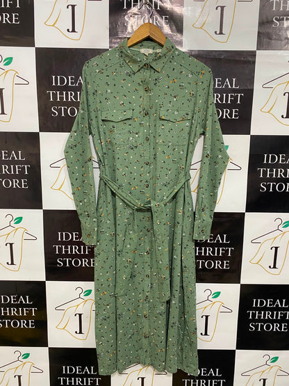 FAT FACE |M| BUST 18| A39| SAGE GREEN FLORAL UTILITY SHIRT MIDI DRESS