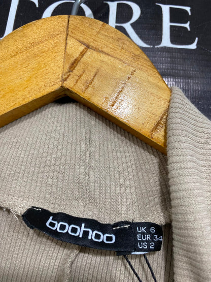BOOHOO |S| BUST 14| A39| BEIGE TURTLENECK RIBBED KNIT MAXI DRESS