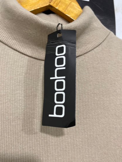 BOOHOO |S| BUST 14| A39| BEIGE TURTLENECK RIBBED KNIT MAXI DRESS