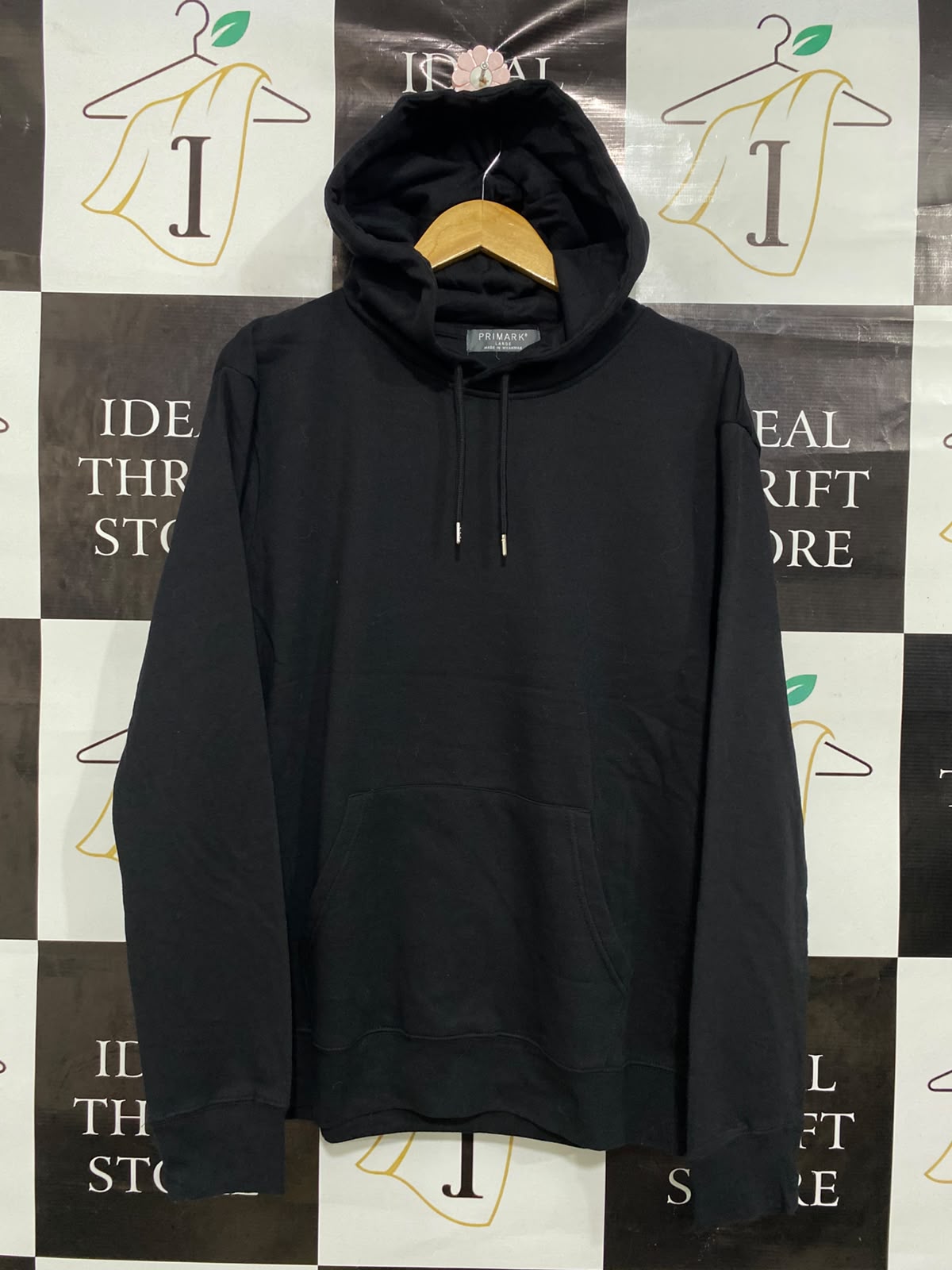 PRIMARK CARES |L| BUST 22| A39| BLACK PULLOVER HOODED SWEATSHIRT