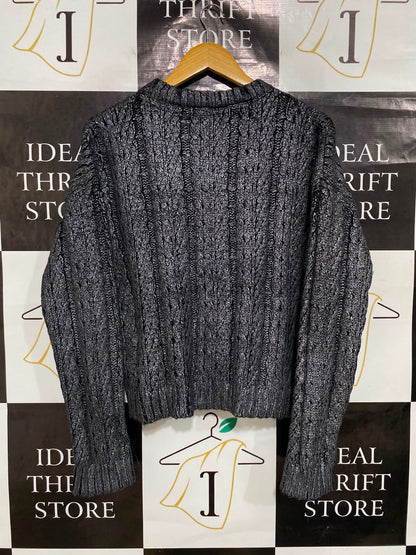 SEINT |M| BUST 22| A39| METALLIC GREY CABLE-KNIT CREWNECK SWEATER