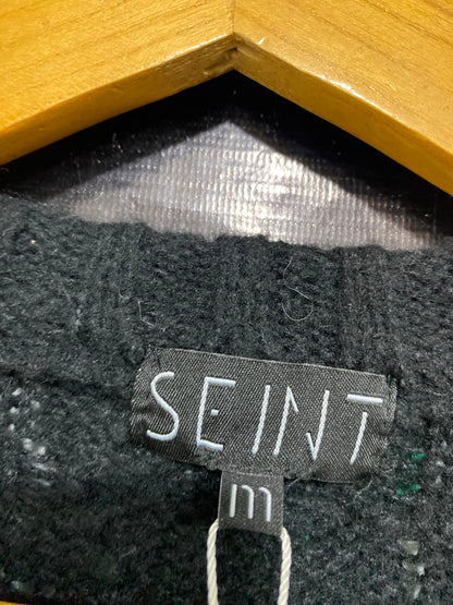 SEINT |M| BUST 22| A39| METALLIC GREY CABLE-KNIT CREWNECK SWEATER