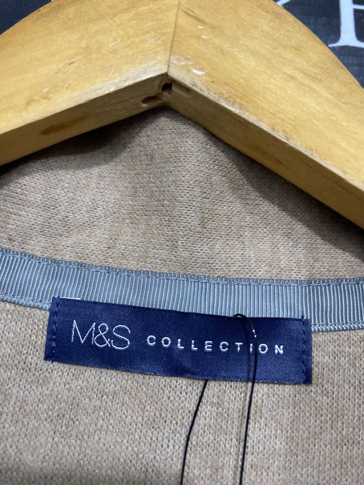 M&S |M| BUST 19| A39| GREY & CAMEL COLORBLOCK OPEN-FRONT LONG CARDIGAN COAT