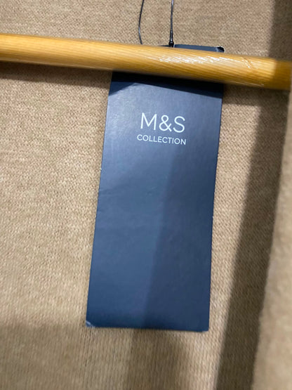 M&S |M| BUST 19| A39| GREY & CAMEL COLORBLOCK OPEN-FRONT LONG CARDIGAN COAT
