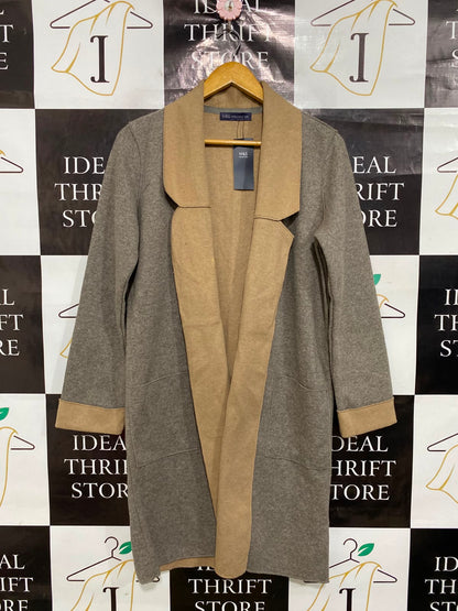 M&S |M| BUST 19| A39| GREY & CAMEL COLORBLOCK OPEN-FRONT LONG CARDIGAN COAT